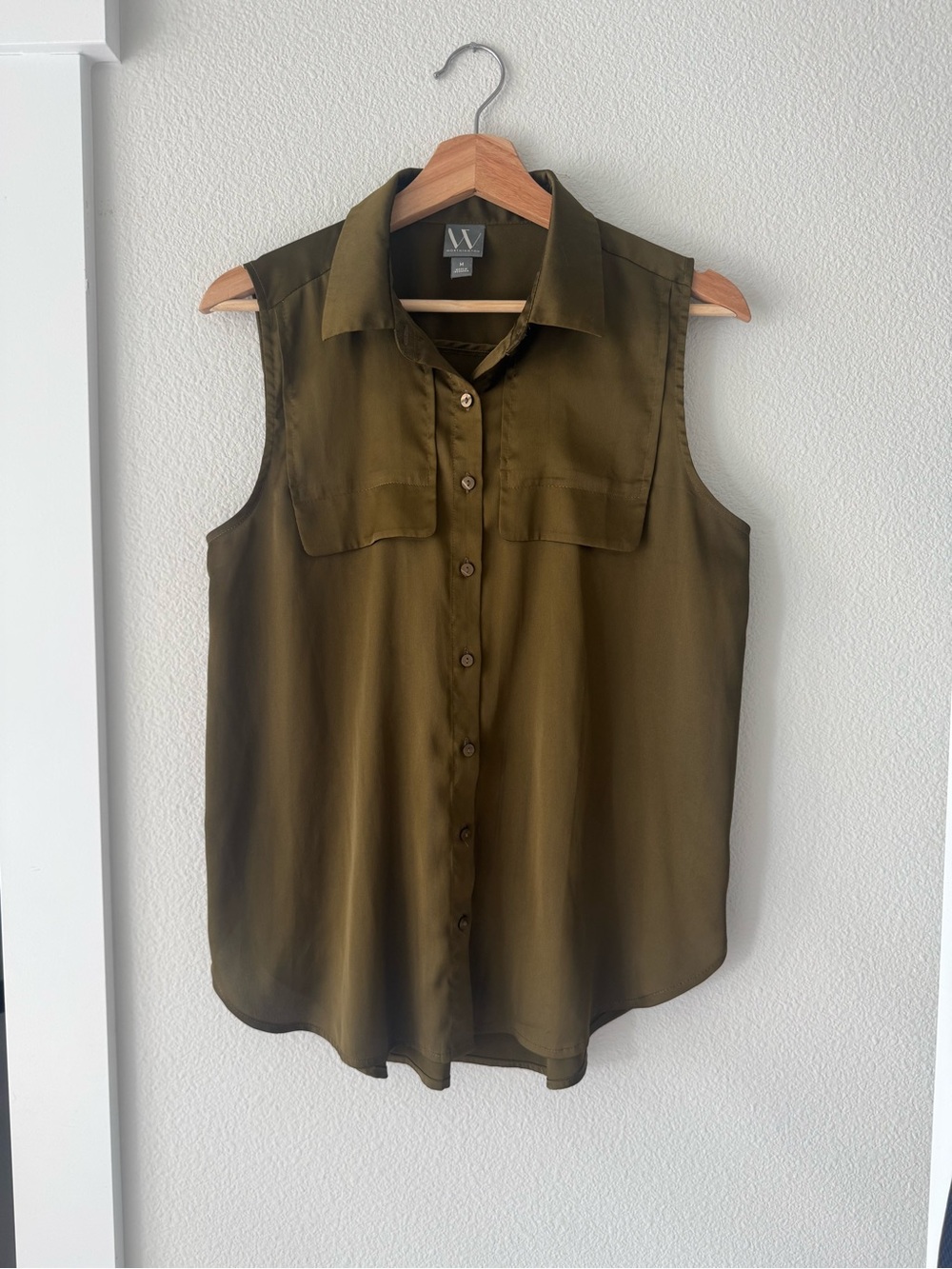 Worthington Rich Earth Tone Brown Sleeveless Satin Utility Top M 🤎